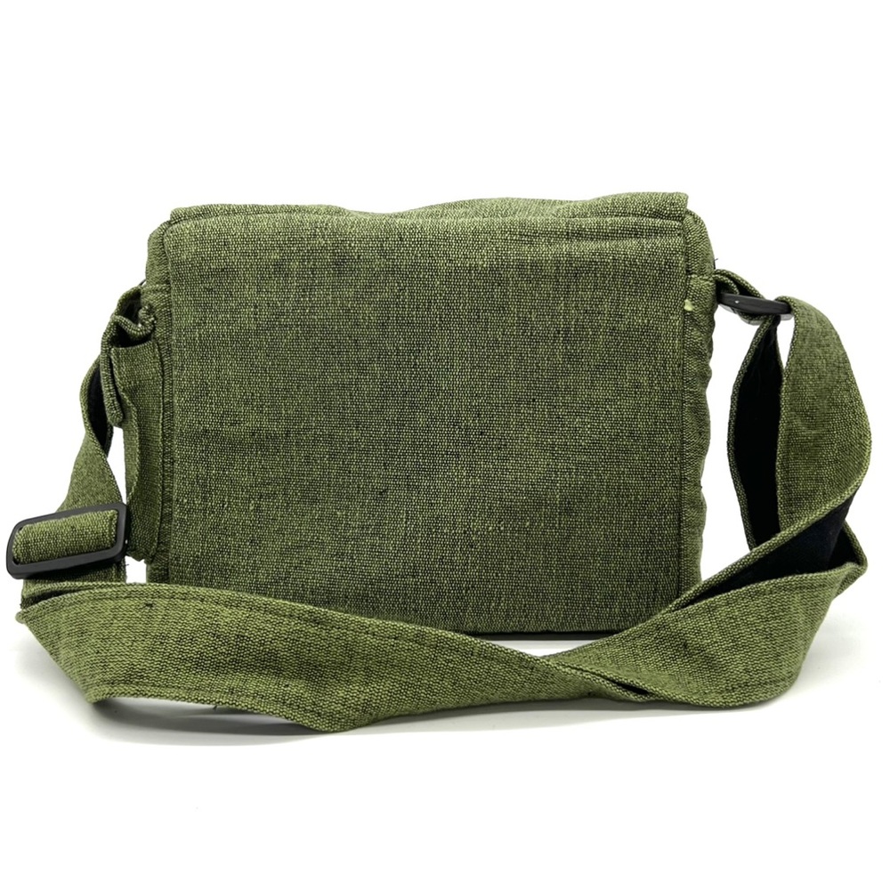 Green Messenger Bag Handmade Cotton Bag Sustainable Vegan Gift - Picture 6 of 8